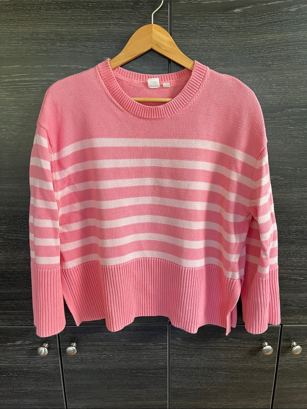 Gap Petal Pink Striped Cotton Sweater med